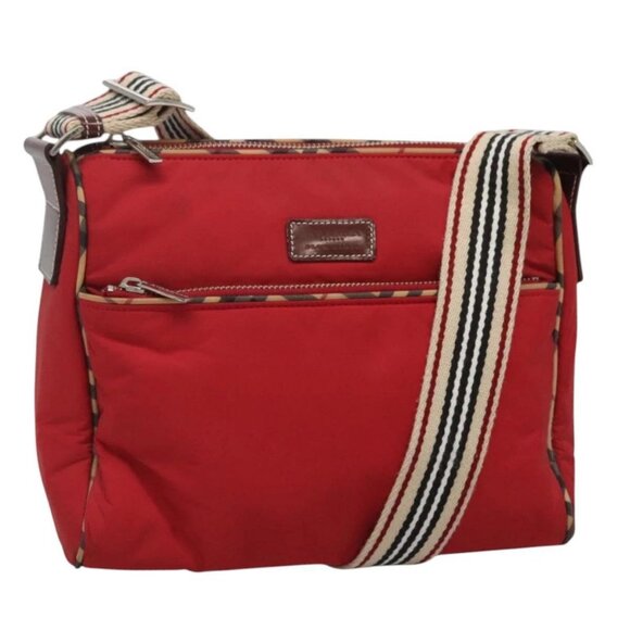 BURBERRY Blue Label Shoulder Bag Nylon Red Silver Auth ti3065 - Picture 1 of 16